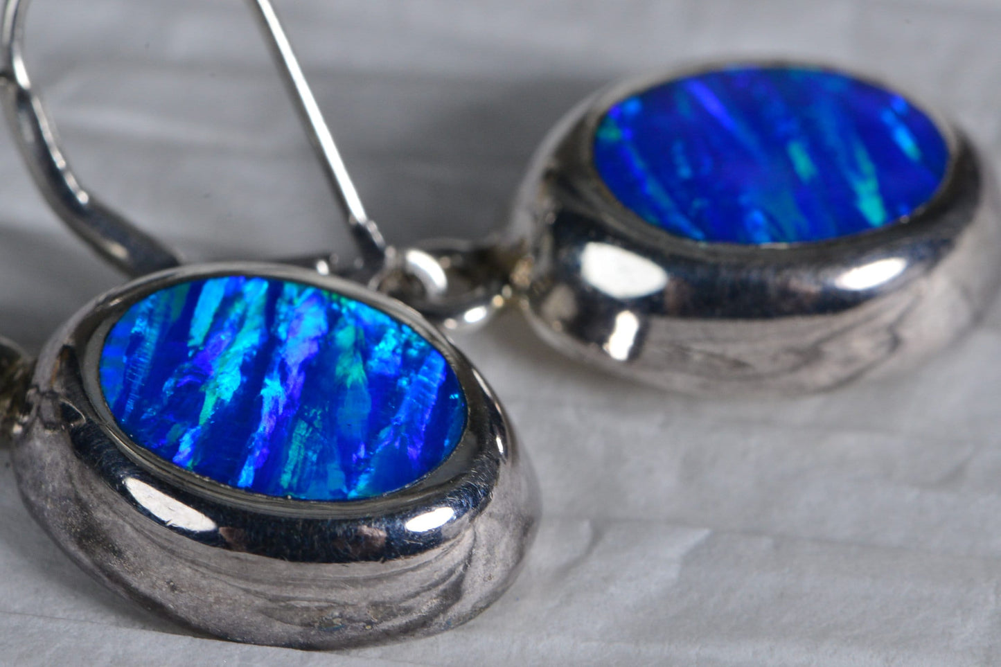Blue Opal Sterling Silver Dangle Earrings: Vintage Mexico 925