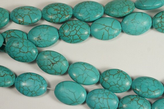 Turquoise Blue Magnesite Beads: Oval Cabochon Gemstone Strand