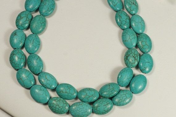 Turquoise Blue Magnesite Beads: Oval Cabochon Gemstone Strand