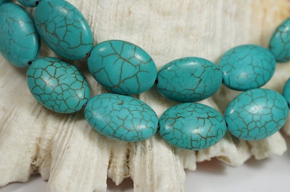 Turquoise Blue Magnesite Beads: Oval Cabochon Gemstone Strand