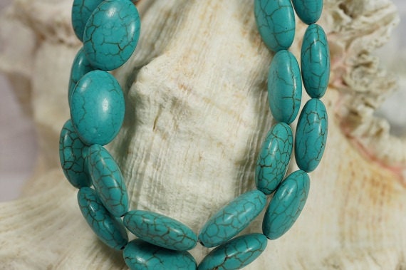 Turquoise Blue Magnesite Beads: Oval Cabochon Gemstone Strand