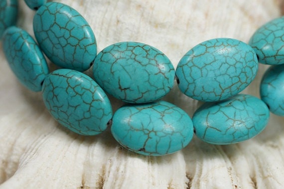 Turquoise Blue Magnesite Beads: Oval Cabochon Gemstone Strand