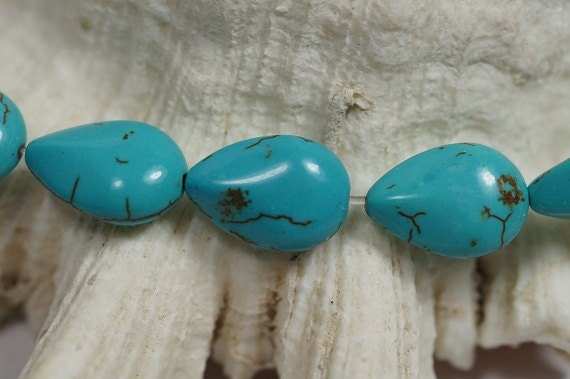 Dyed Magnesite Teardrop Beads: Turquoise Blue Gemstone Supply (6pcs)
