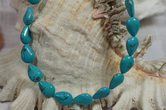 Dyed Magnesite Teardrop Beads: Turquoise Blue Gemstone Supply (6pcs)