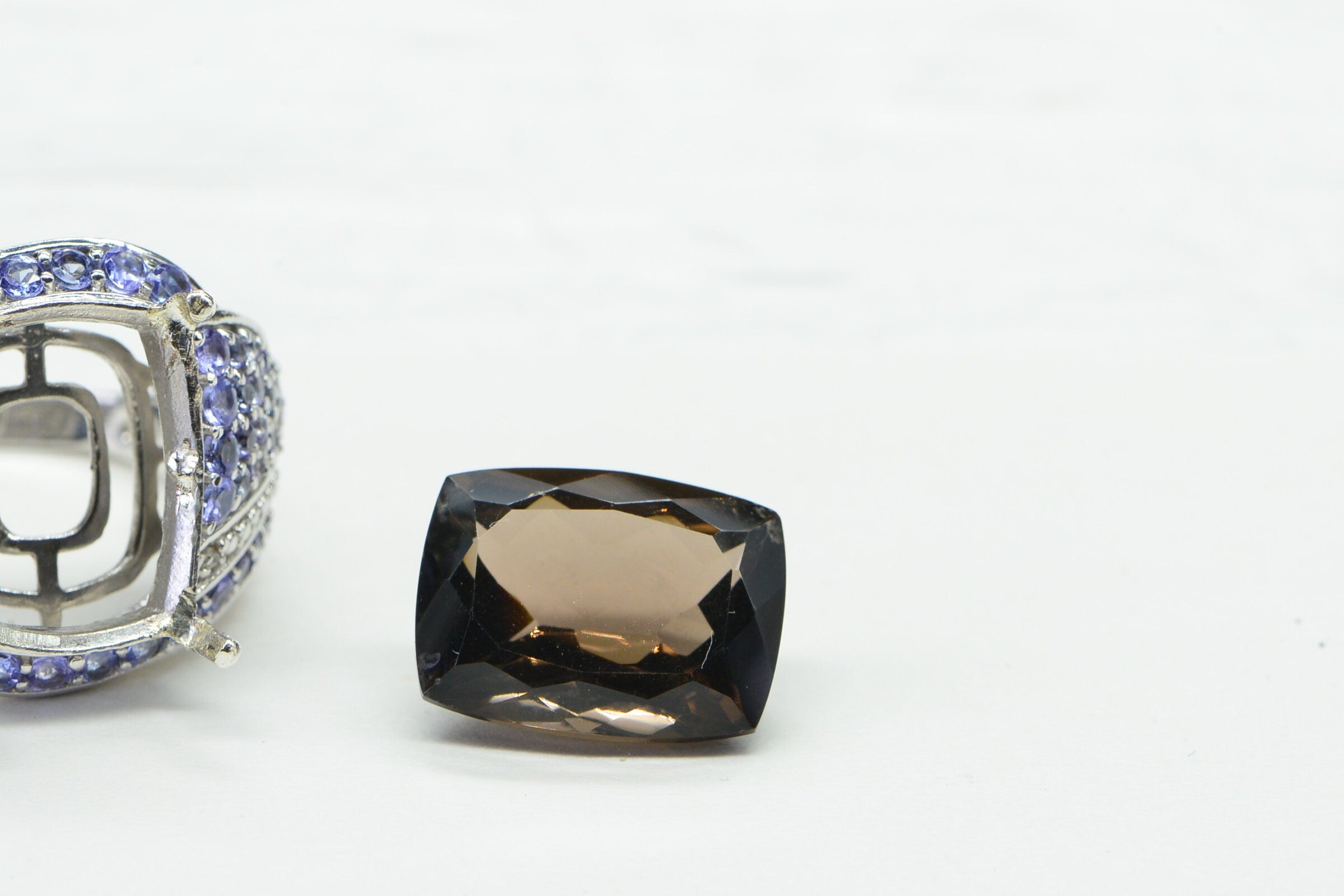 Blank Tanzanite Cluster Ring: White Gold over Sterling Silver, Size 9