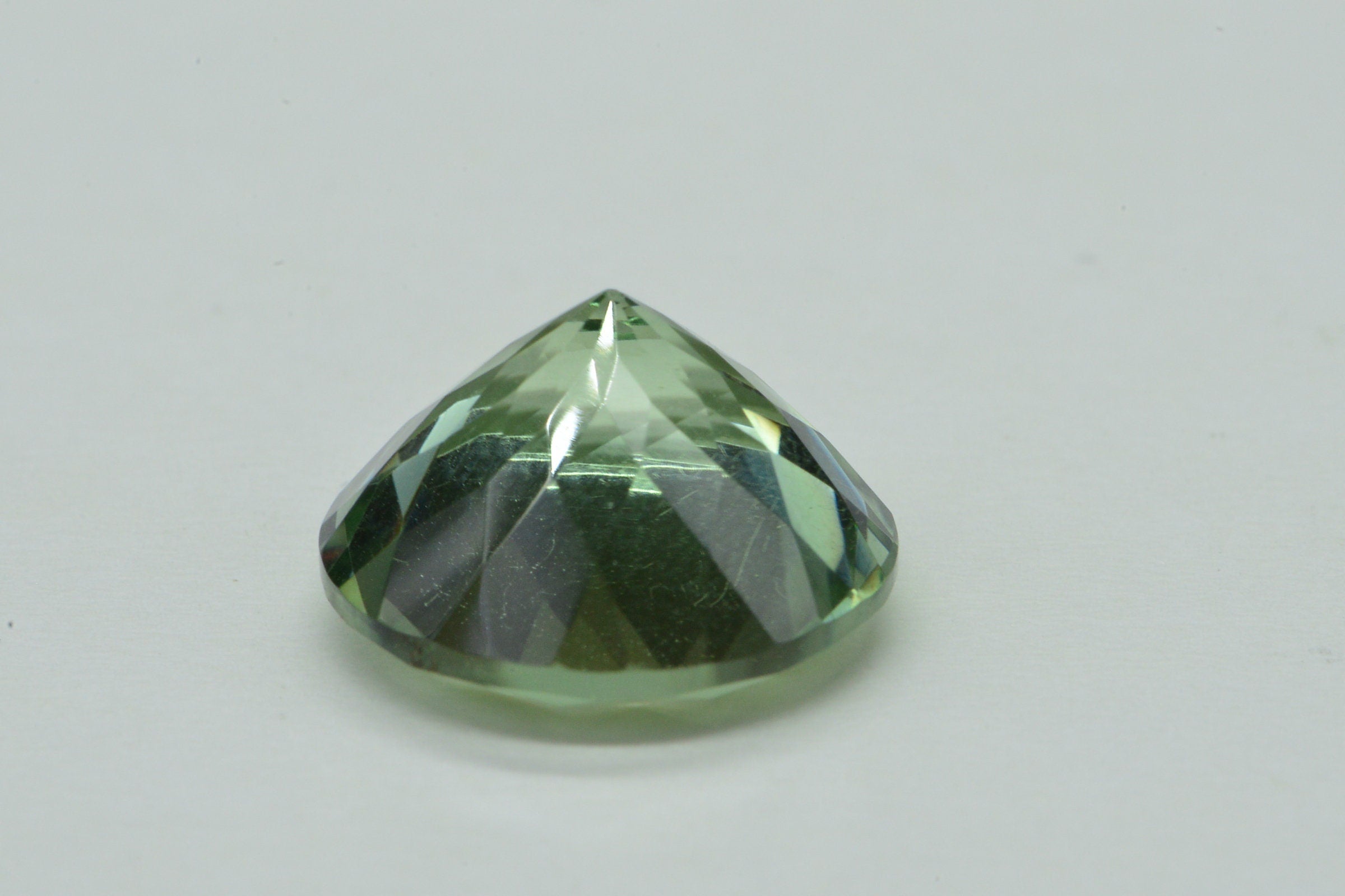 Natural Light Green Amethyst 15mm Round Diamond Cut  Loose Gemstone