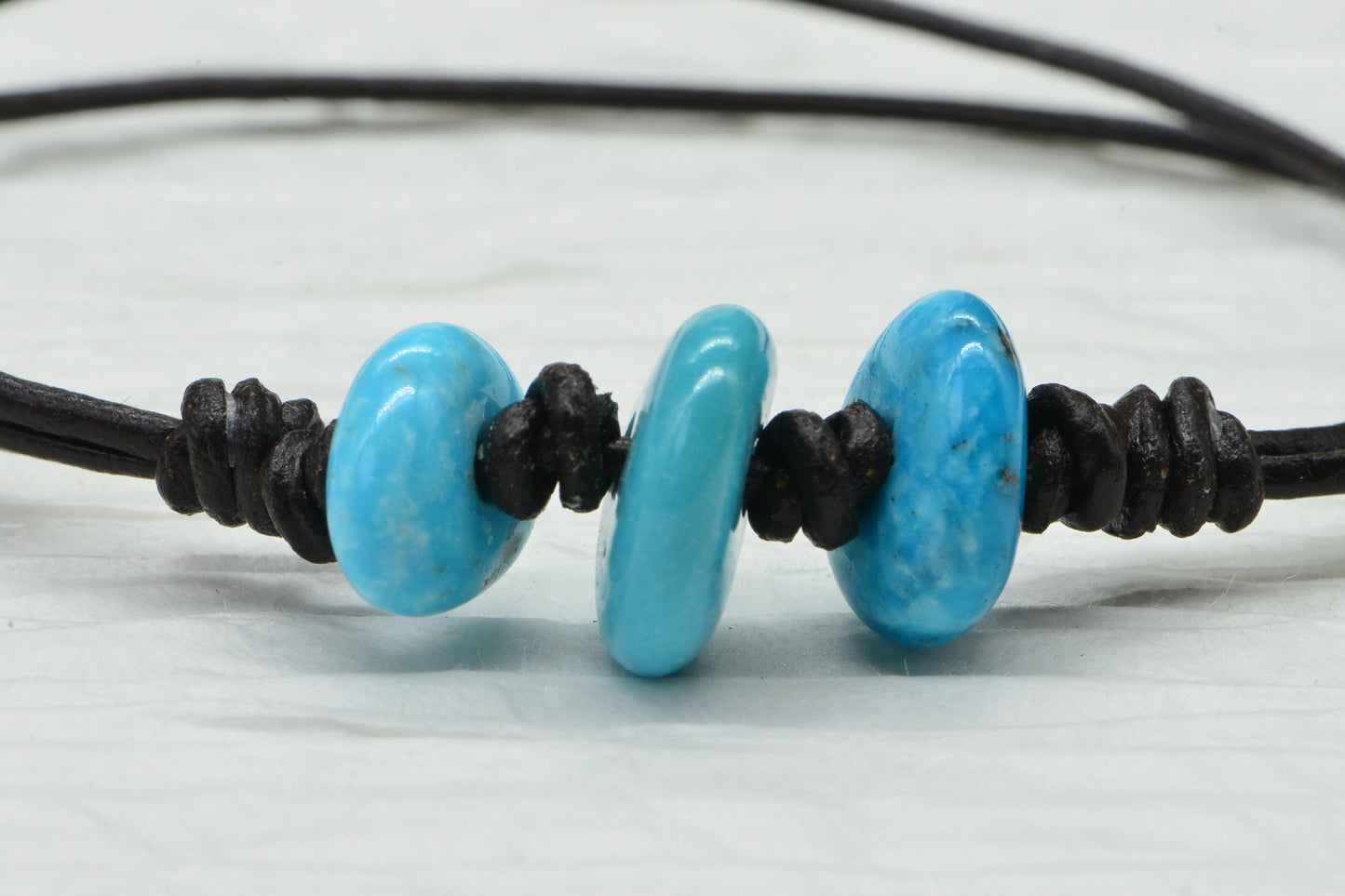 Raw Sleeping Beauty Turquoise Nugget Bracelet: Adjustable Leather Cord