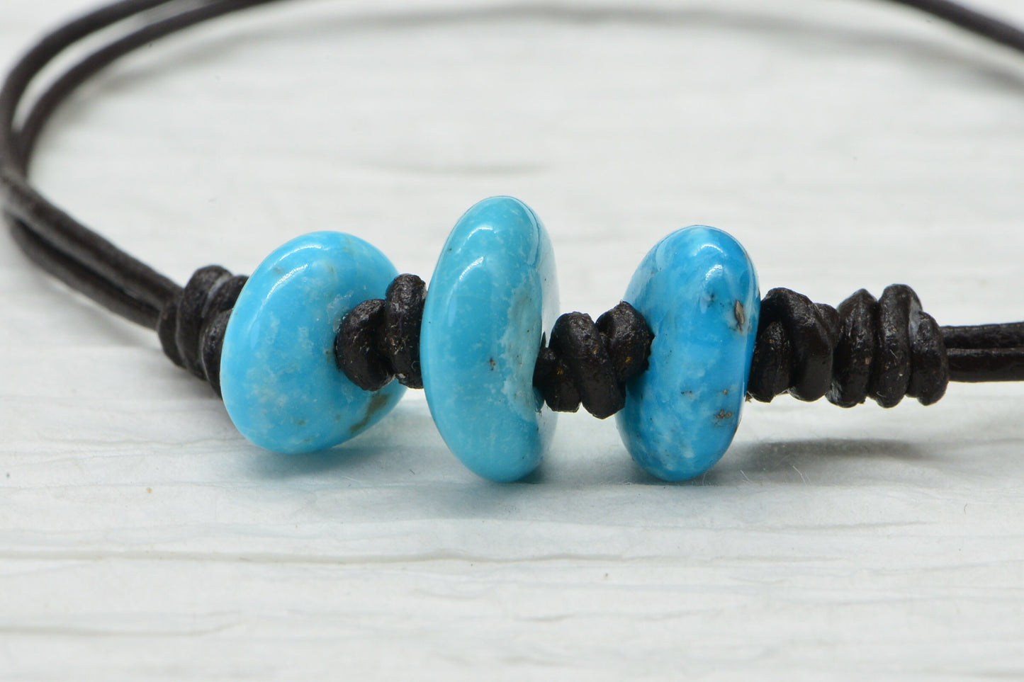 Raw Sleeping Beauty Turquoise Nugget Bracelet: Adjustable Leather Cord