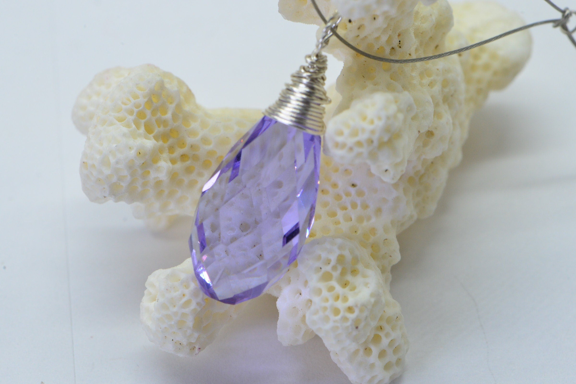 Light Amethyst Teardrop Briolette: Wire Wrapped Charm Pendant