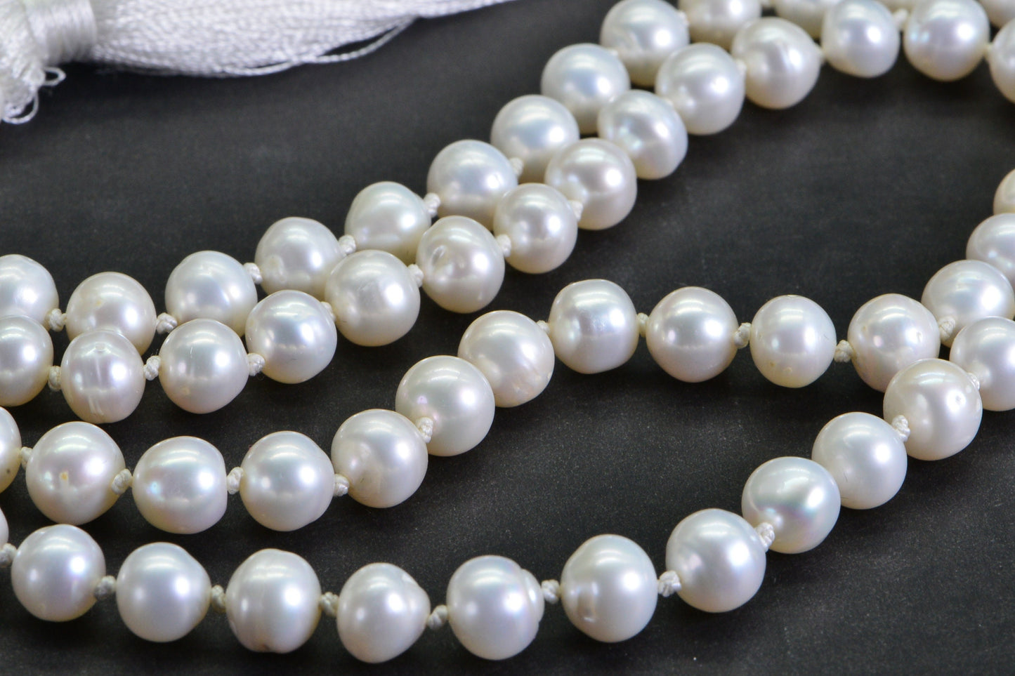 Freshwater Pearl Mala Necklace: Knotted Silk Tassel, 108 Beads
