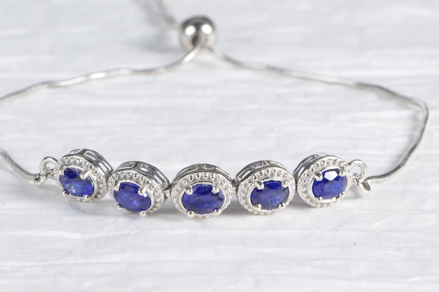 Ceylon Blue Sapphire Bolo Bracelet Adjustable Rhodium Over Sterling Silver Birthstone September