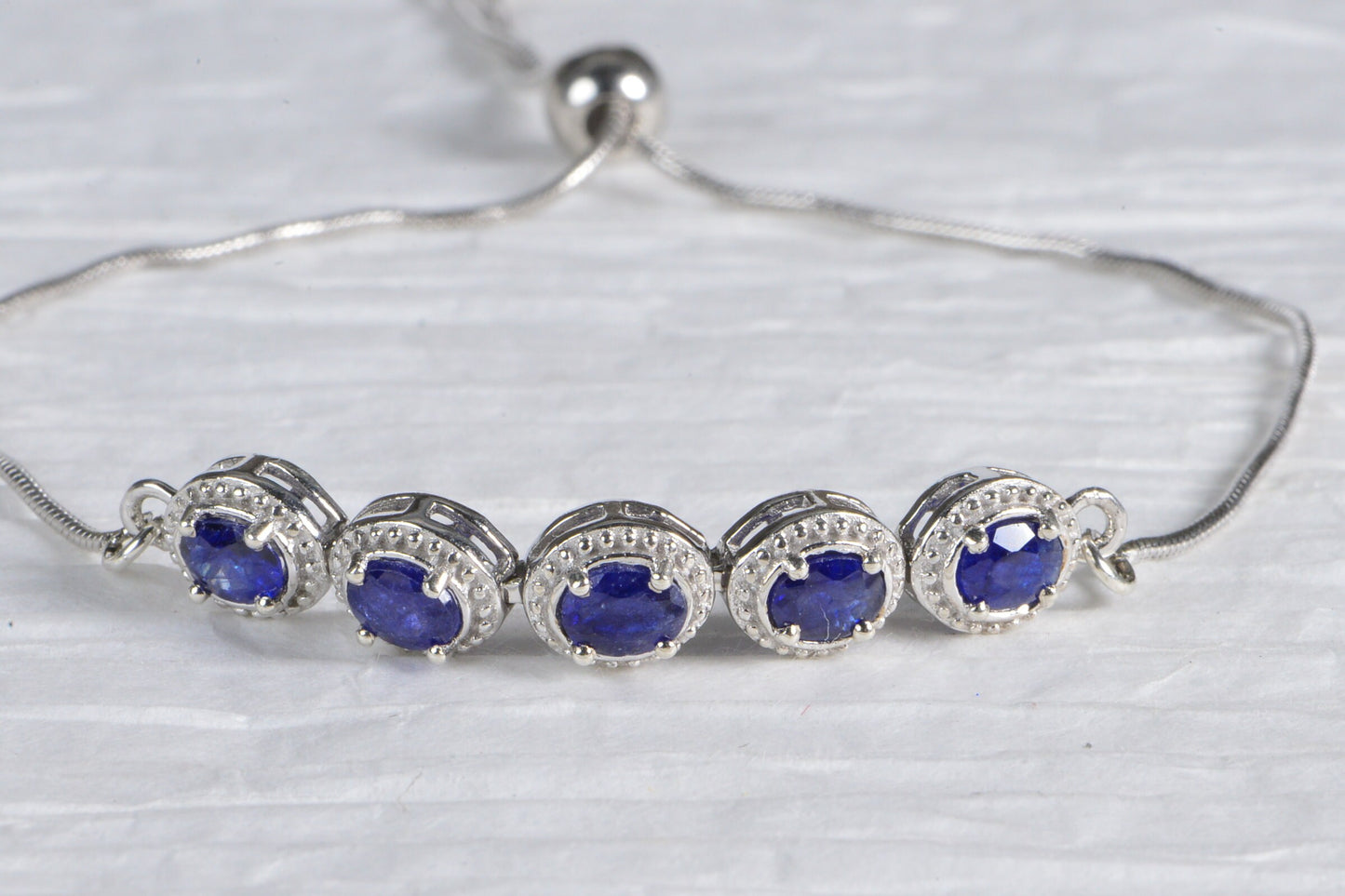 Ceylon Blue Sapphire Bolo Bracelet Adjustable Rhodium Over Sterling Silver Birthstone September