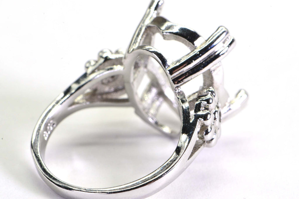 Sterling Silver Oval 14X10mm Ring Mounting: Zircon Engagement Setting, Size 6
