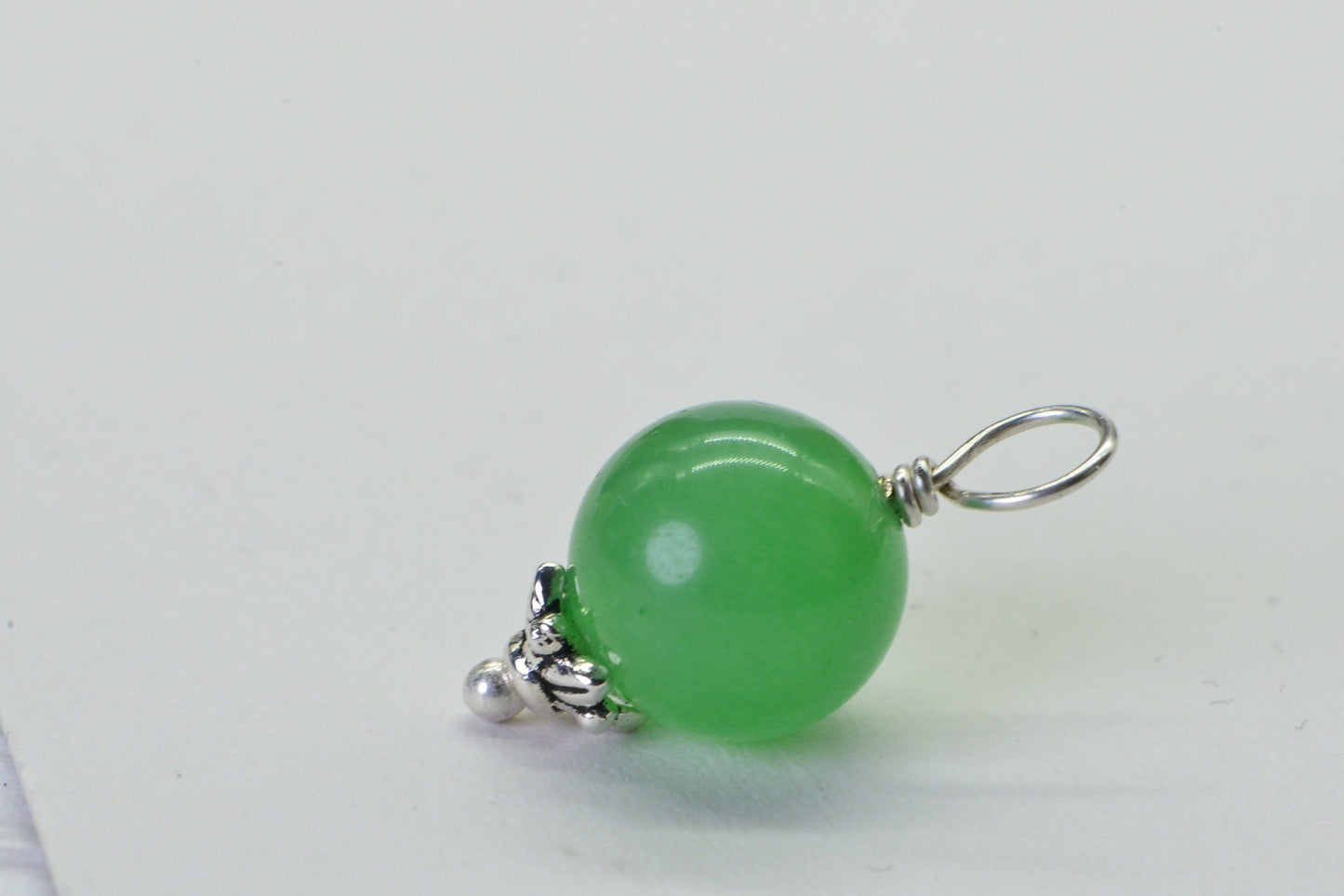 Apple Green Aventurine Pendant: Sterling Silver Charm, 10mm Round