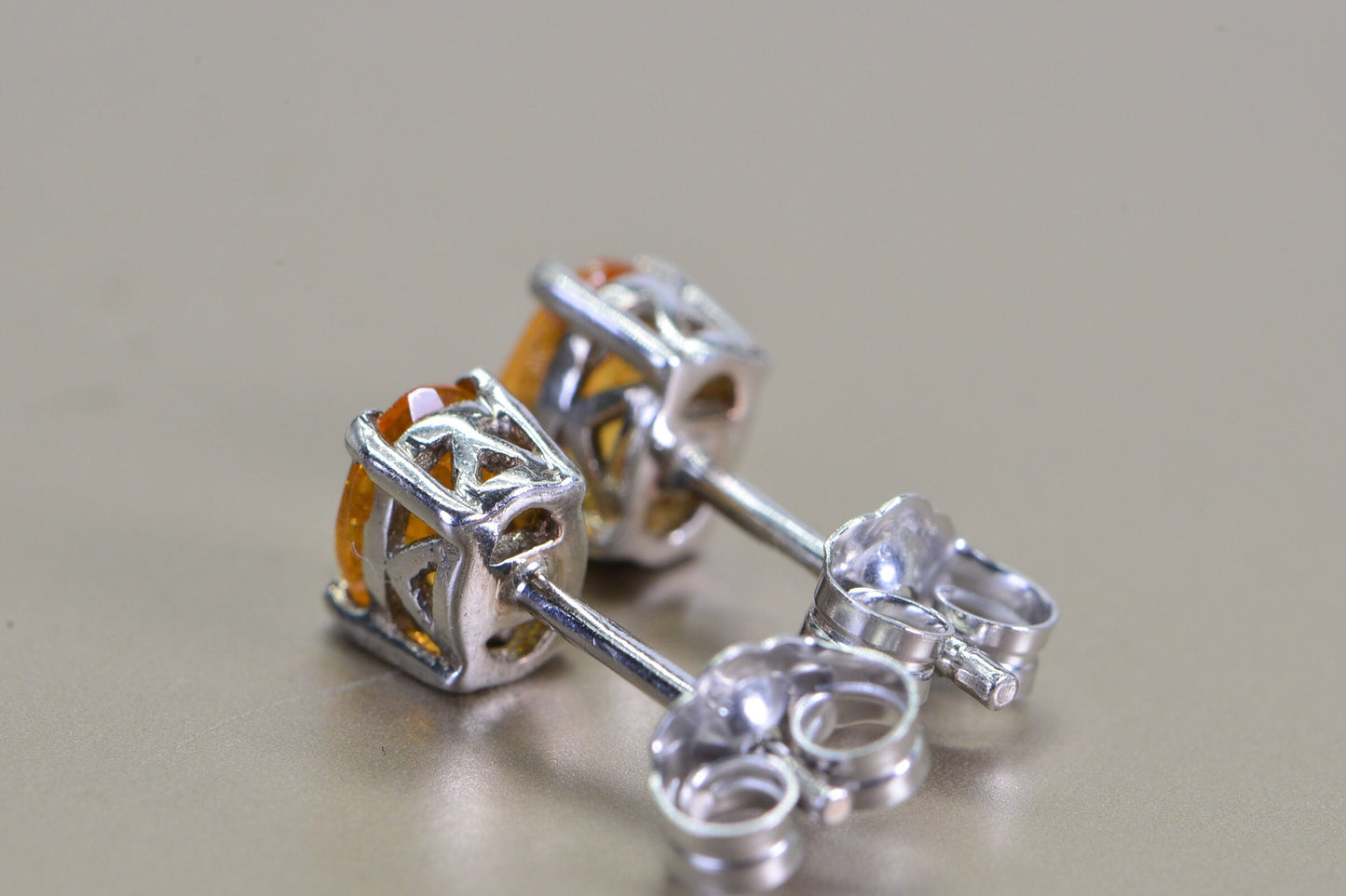 Natural Citrine Bright Yellow Orange Stud Earrings  Oval Facet Sterling Silver Birthstone November