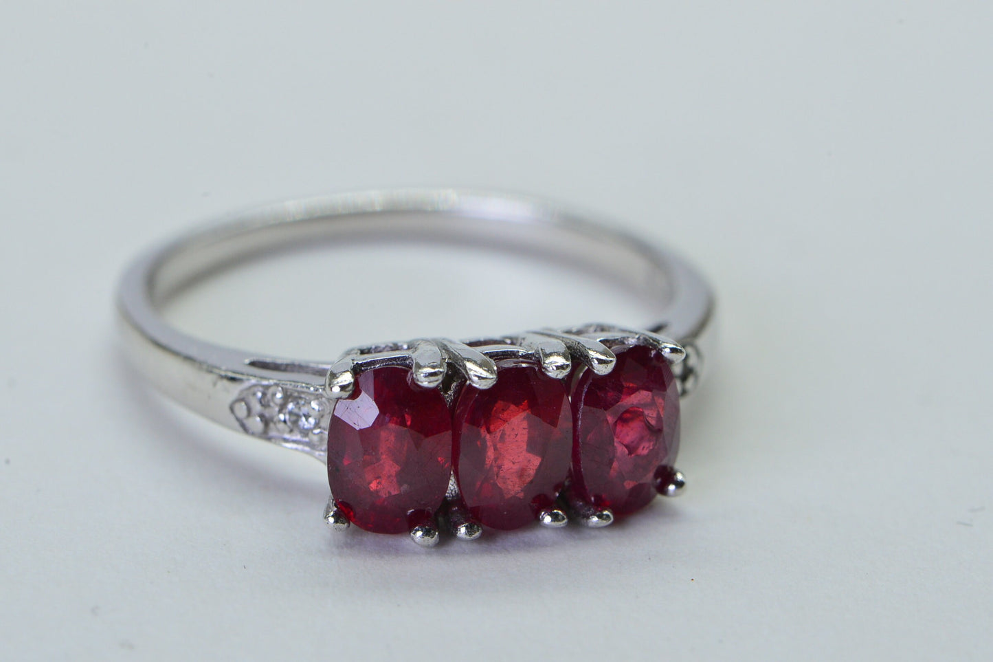 Genuine Ruby Ring Trilogy Engagement Ring Sterling Silver   Birthstone Gemstone