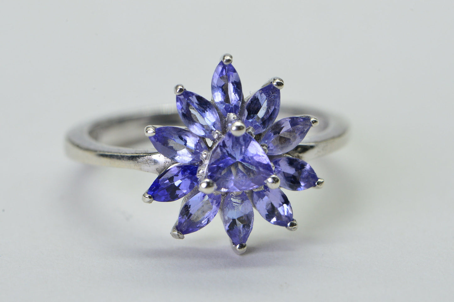 Genuine Tanzanite Flower Cluster Women Ring  Sterling Silver  Cocktail Ring Birthstone December