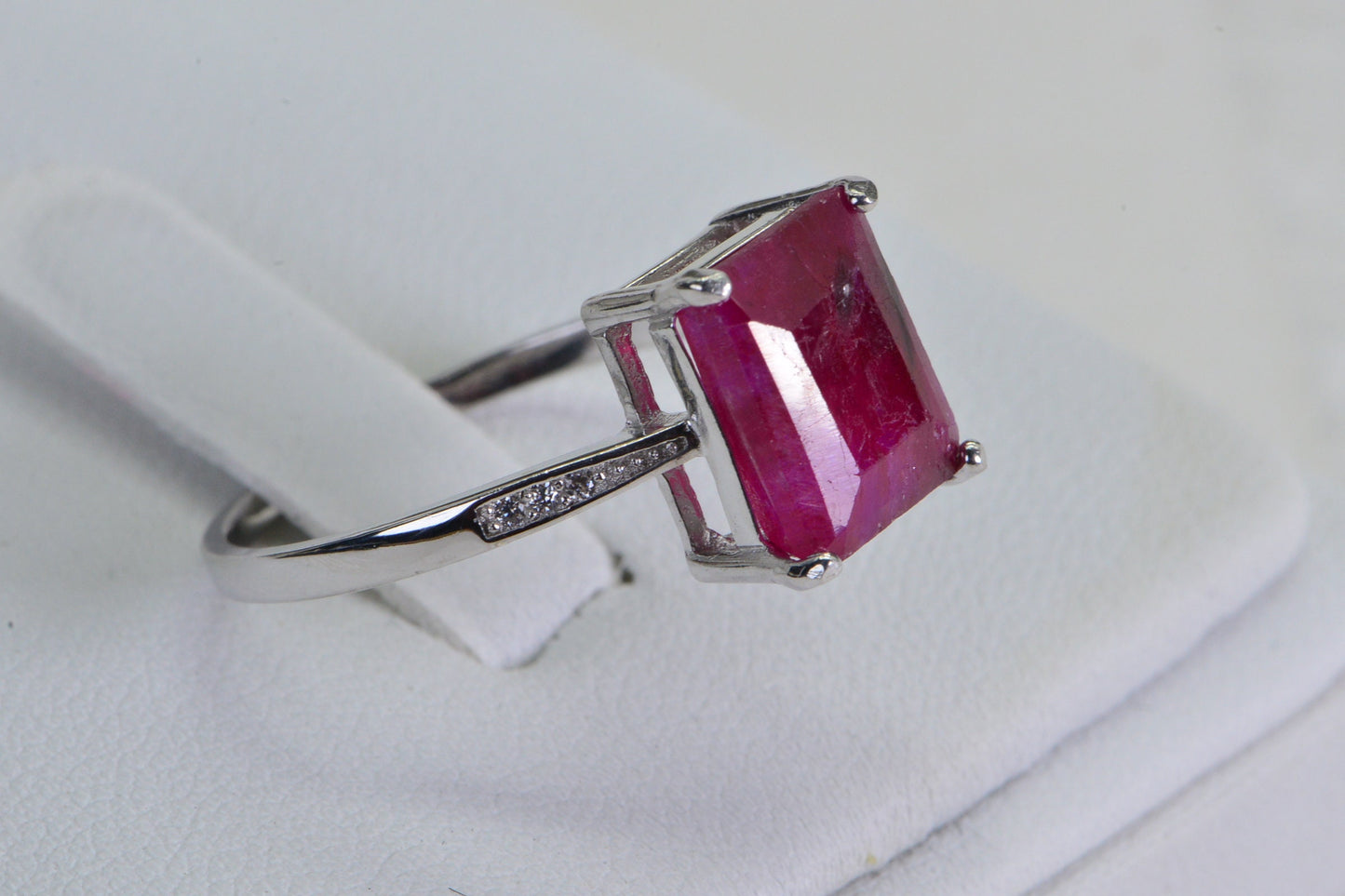 Natural Ruby Rectangle Sterling Silver Ring: July Birthstone