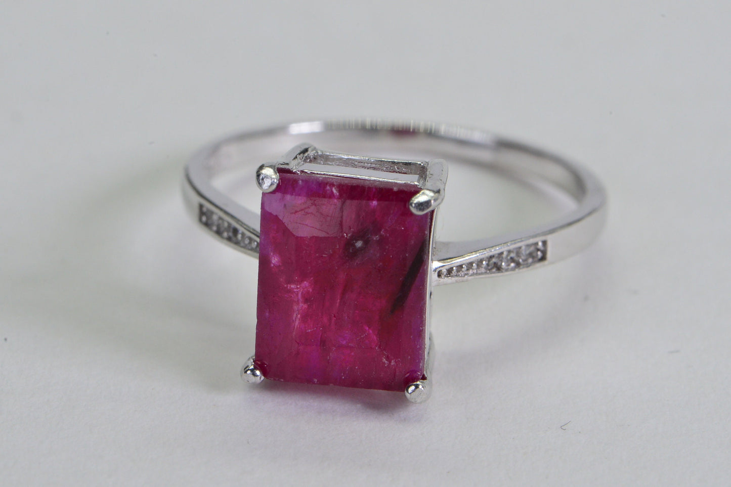 Natural Ruby Rectangle Sterling Silver Ring: July Birthstone