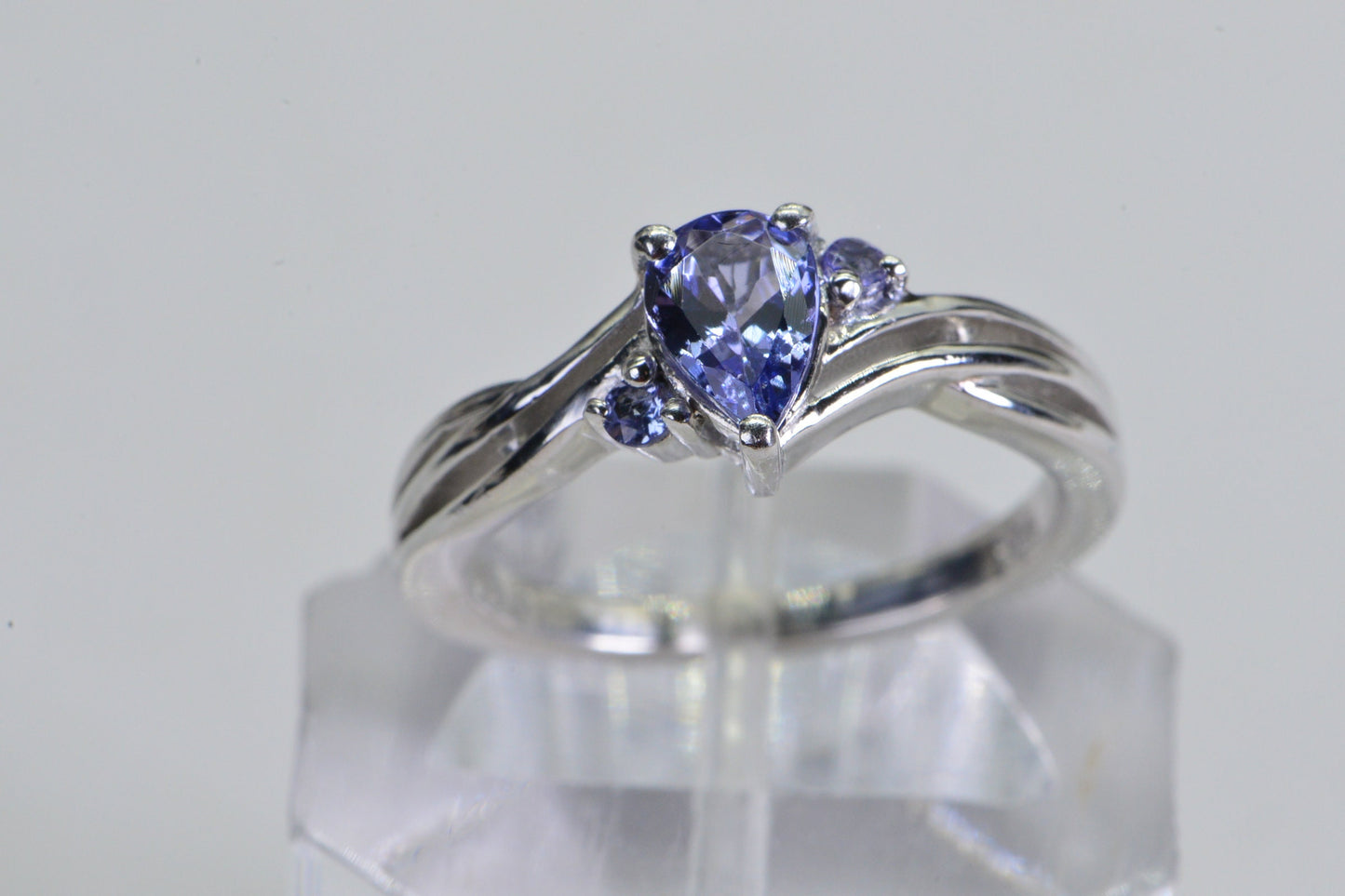 Tanzanite Teardrop Ring: Sterling Silver Three Stone, December Birthstone, US Size 6
