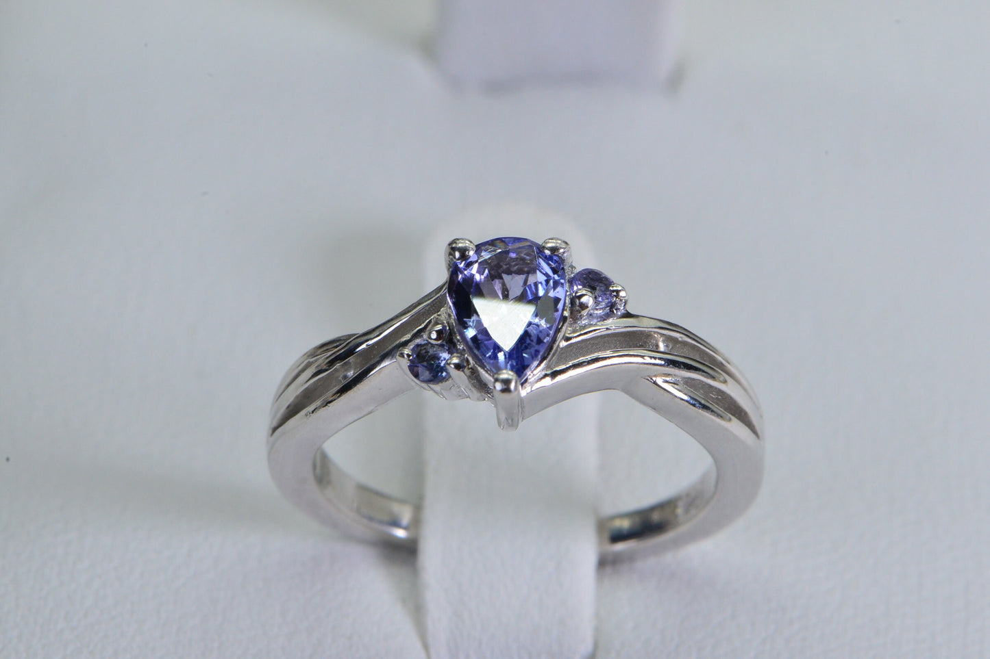 Tanzanite Teardrop Ring: Sterling Silver Three Stone, December Birthstone, US Size 6