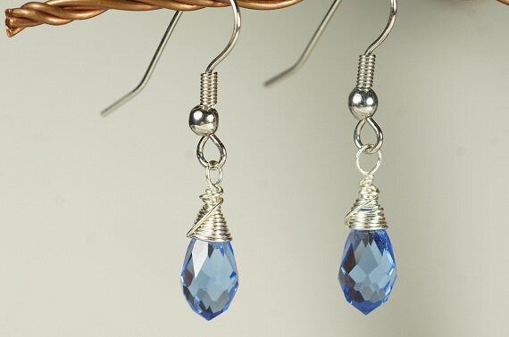 Blue Topaz Teardrop Earrings, Silver Plated Dangle Earrings