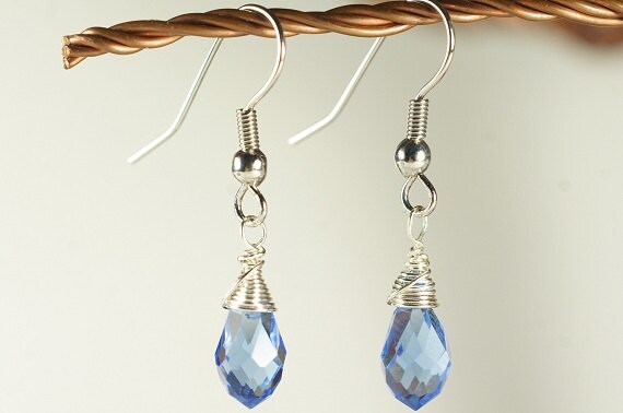 Blue Topaz Teardrop Earrings, Silver Plated Dangle Earrings