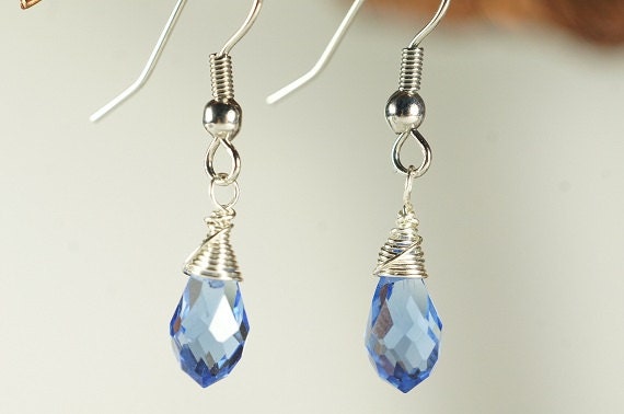 Blue Topaz Teardrop Earrings, Silver Plated Dangle Earrings