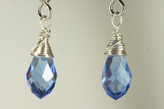 Blue Topaz Teardrop Earrings, Silver Plated Dangle Earrings