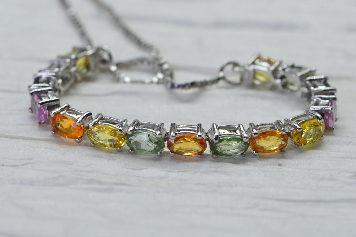 Rainbow Sapphire Bolo Bracelet: Sterling Silver September Birthstone