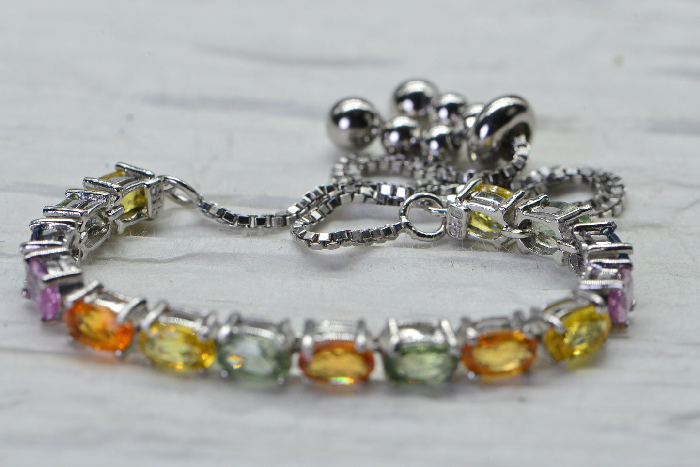 Rainbow Sapphire Bolo Bracelet: Sterling Silver September Birthstone