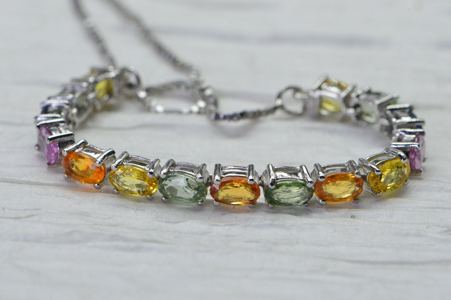 Rainbow Sapphire Bolo Bracelet: Sterling Silver September Birthstone