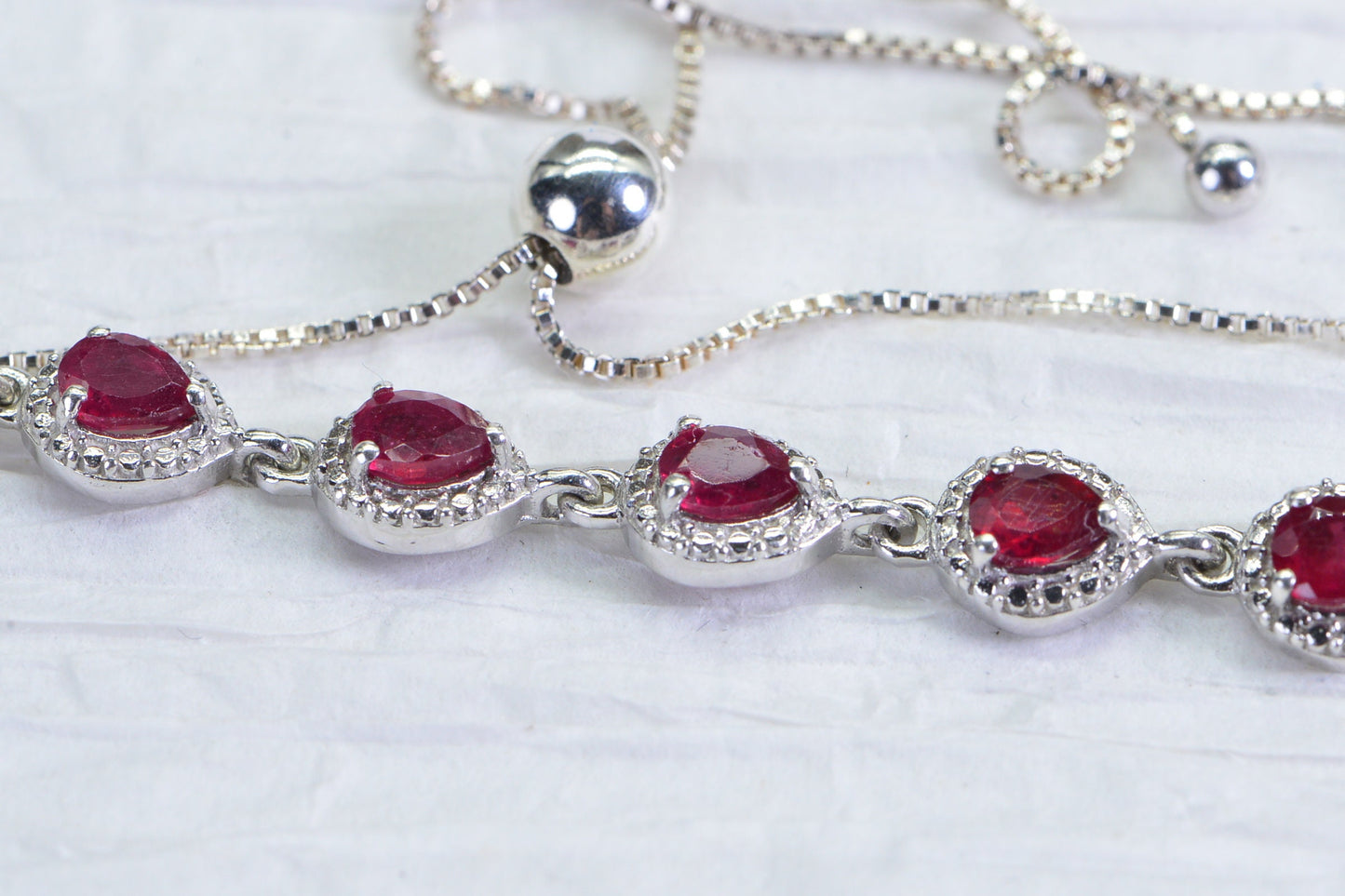 Natural Ruby Sterling Silver Link Bracelet: July Birthstone