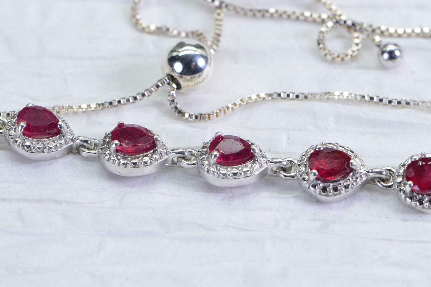 Natural Ruby Sterling Silver Link Bracelet: July Birthstone