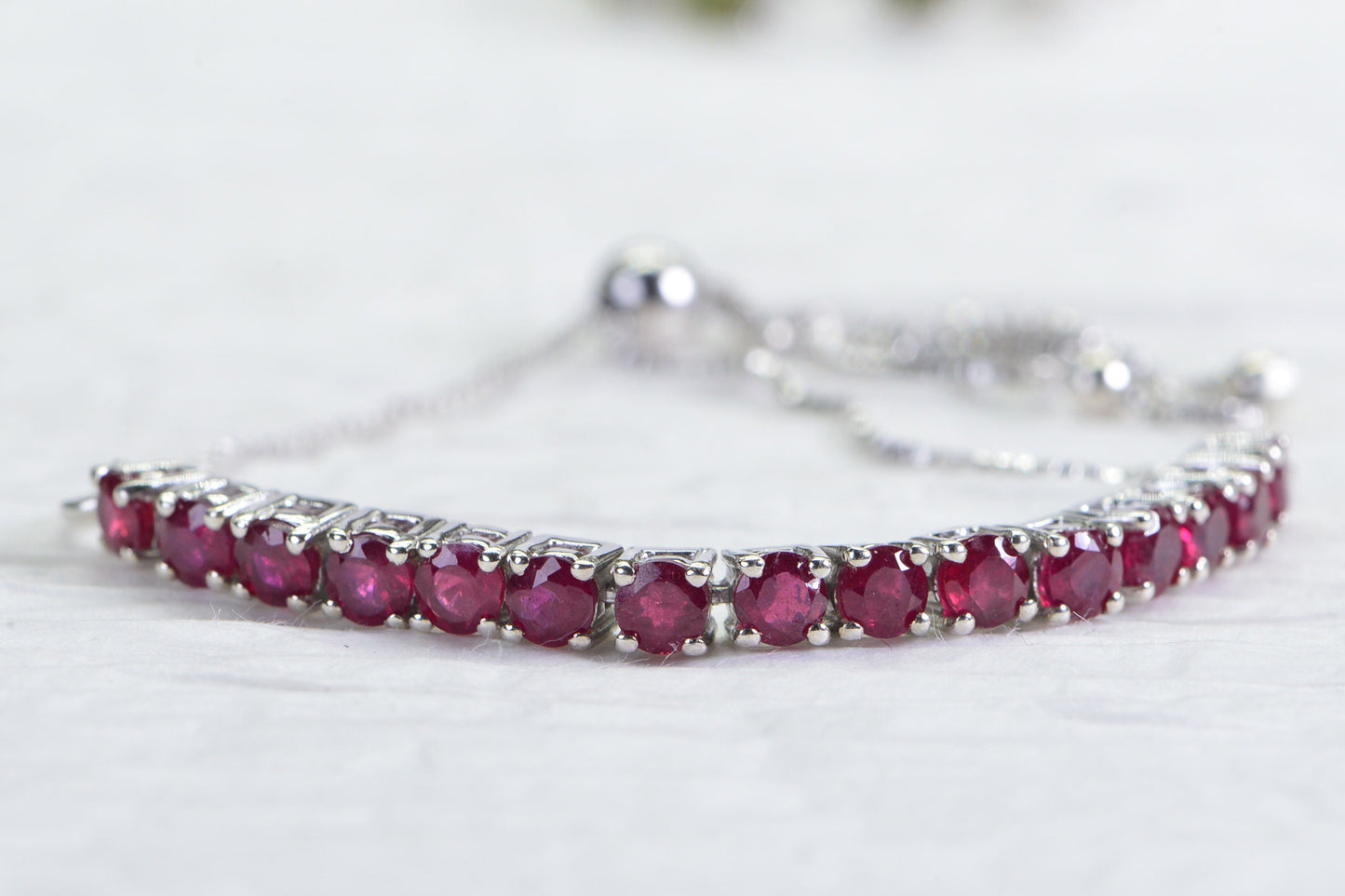 Natural Ruby Sterling Silver Bolo Bracelet - July Birthstone Gift