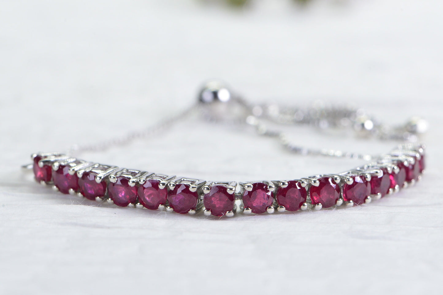 Natural Ruby Sterling Silver Bolo Bracelet - July Birthstone Gift