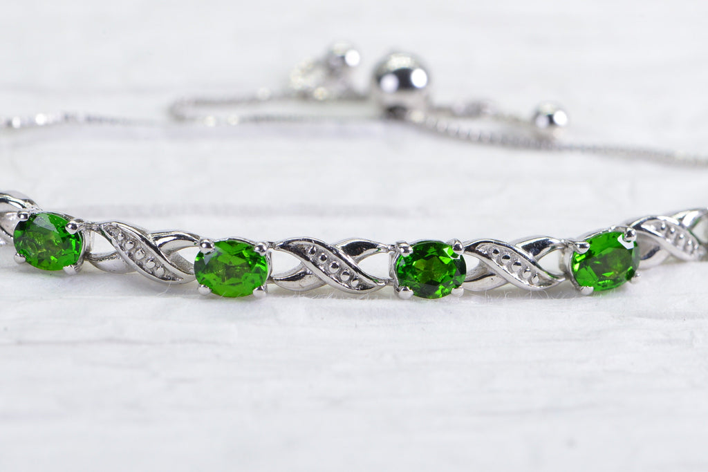 Chrome Diopside Bolo Bracelet: Sterling Silver Adjustable Tennis Bracelet
