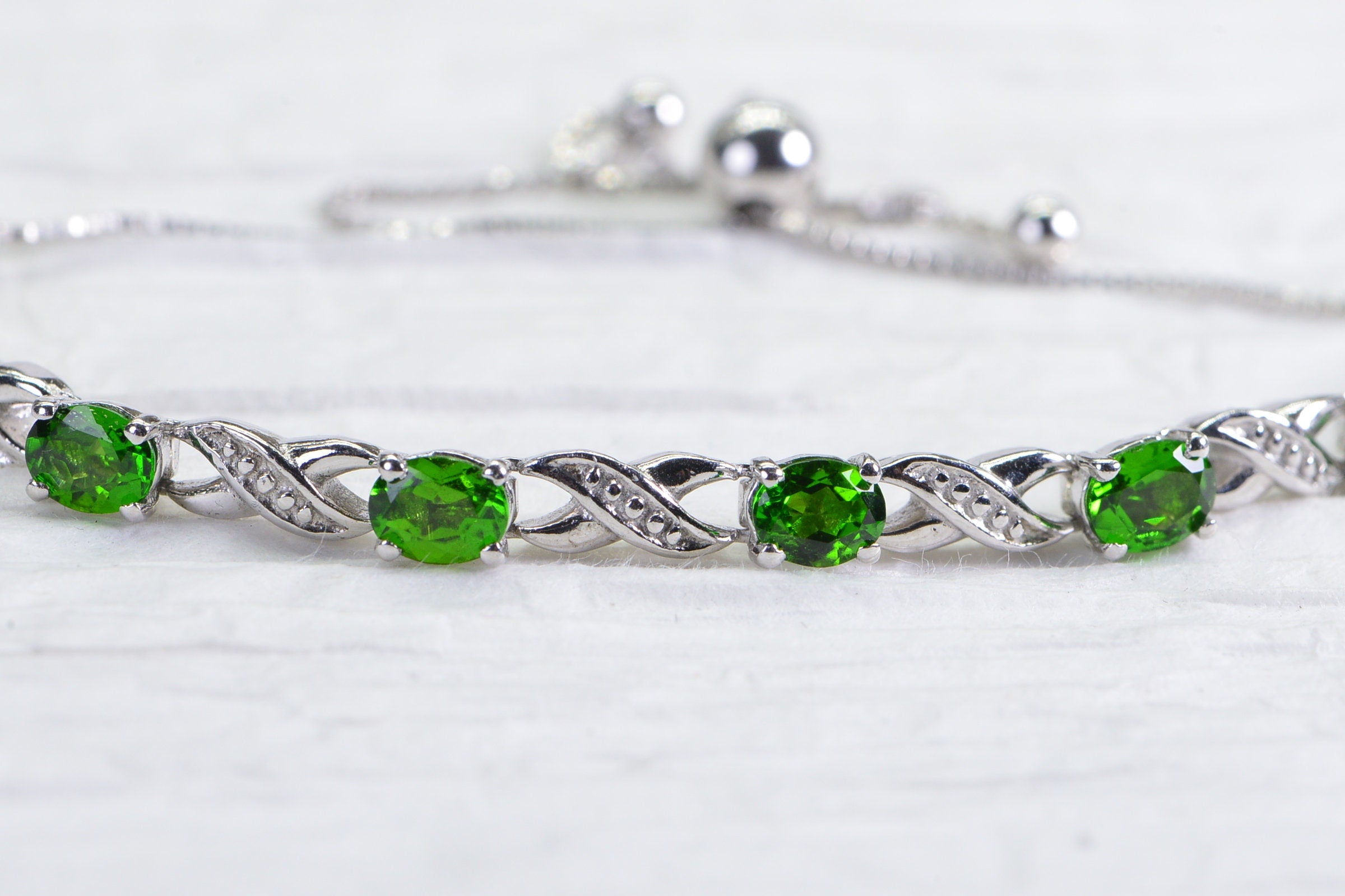 Chrome Diopside Bolo Bracelet: Sterling Silver Adjustable Tennis Bracelet
