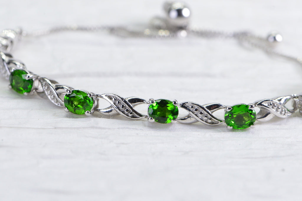 Chrome Diopside Bolo Bracelet: Sterling Silver Adjustable Tennis Bracelet
