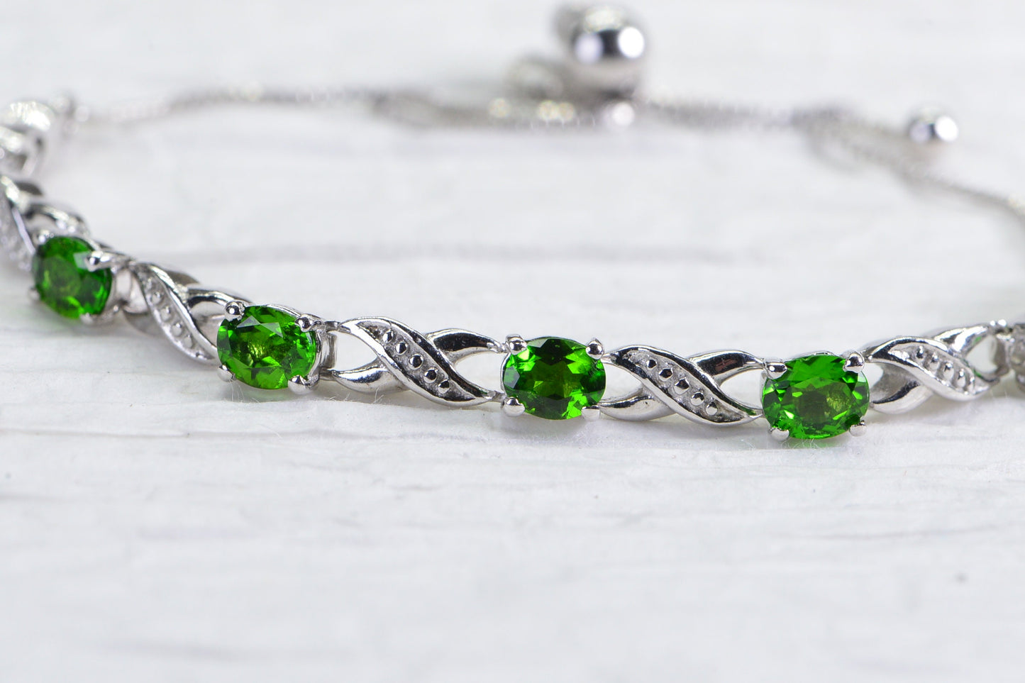 Chrome Diopside Bolo Bracelet: Sterling Silver Adjustable Tennis Bracelet