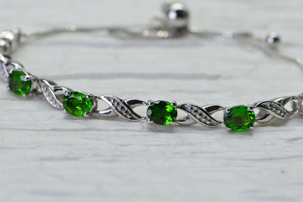 Chrome Diopside Bolo Bracelet: Sterling Silver Adjustable Tennis Bracelet