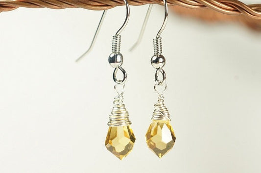 Yellow Earrings Silver Wire Earrings