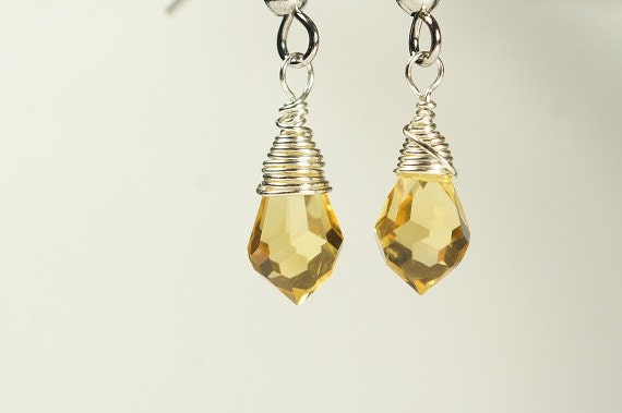 Yellow Earrings Silver Wire Earrings