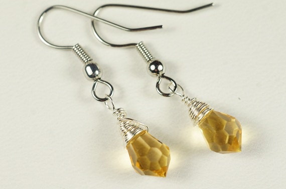 Yellow Earrings Silver Wire Earrings