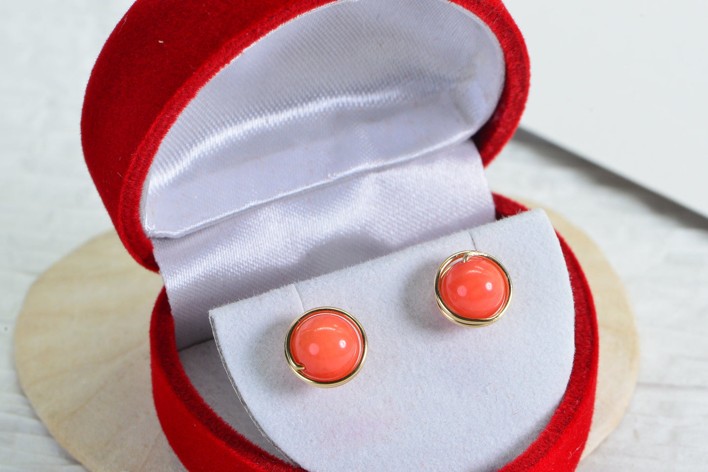Coral Stud Earrings: Salmon Pink, 14K Gold Filled, Tiny Post