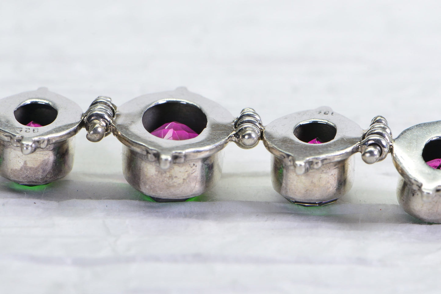 Vintage Watermelon Tourmaline Bracelet: Sterling Silver Bezel Set Link Bracelet