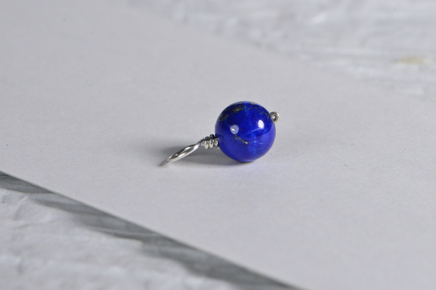 Lapis Lazuli Sterling Silver Wire Wrapped Bead Dangle (8mm)
