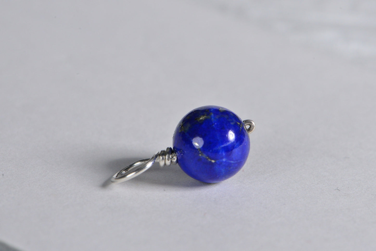 Lapis Lazuli Sterling Silver Wire Wrapped Bead Dangle (8mm)