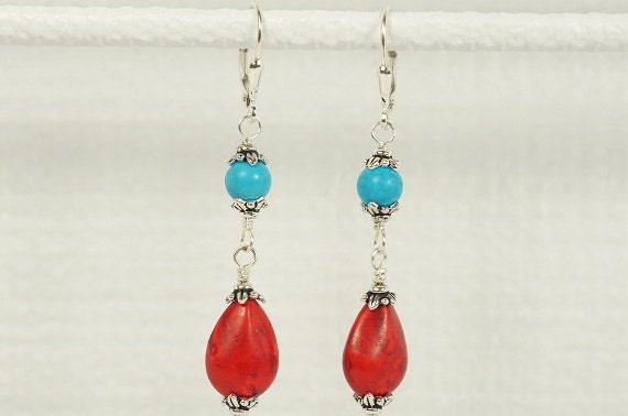 Turquoise Chandelier Earrings, Sleeping Beauty Sterling Silver Lever Backs