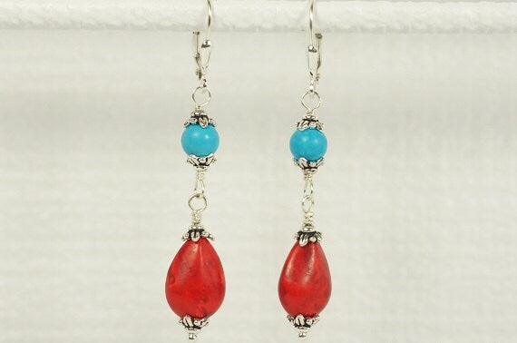 Turquoise Chandelier Earrings, Sleeping Beauty Sterling Silver Lever Backs